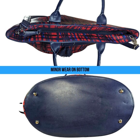 Vera Bradley Large Tassel Tote Blue & Red Coated Canvas 2 Way Crossbody - Picture 5 of 10